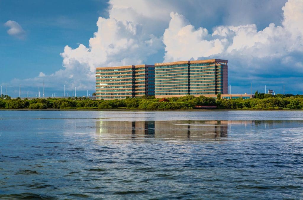 Grand Hyatt Tampa Bay, seen from across the water, one of the best hotels in Tampa Bay for families.