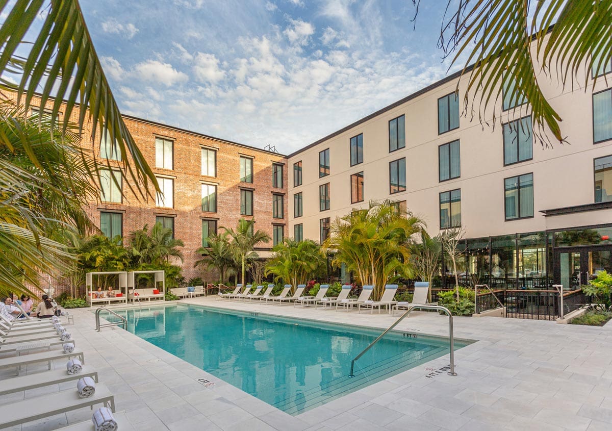 The outdoor courtyard pool at Hotel Haya.