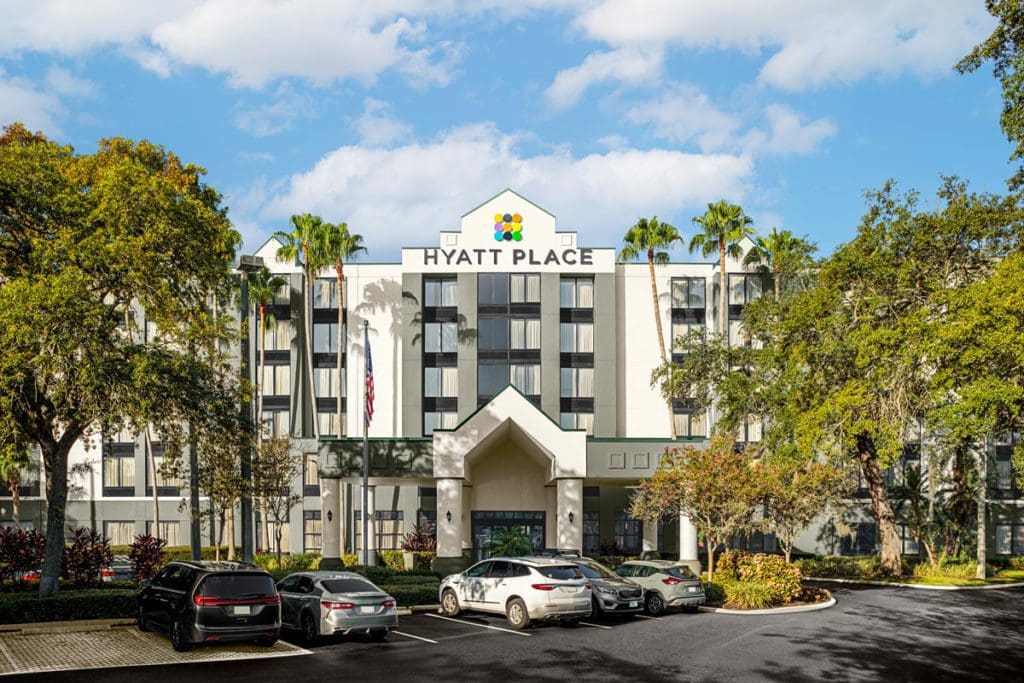 The exterior entrance to Hyatt Place Tampa/Busch Gardens.