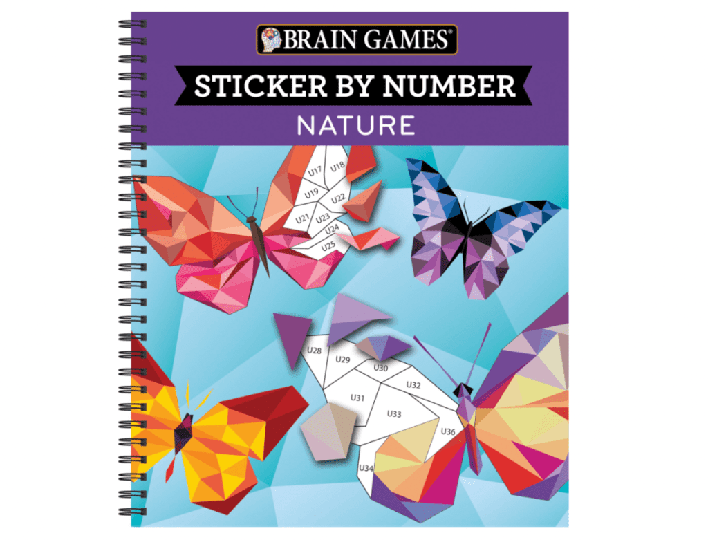 A product shot of the cover of Brain Games - Sticker by Number: Nature.
