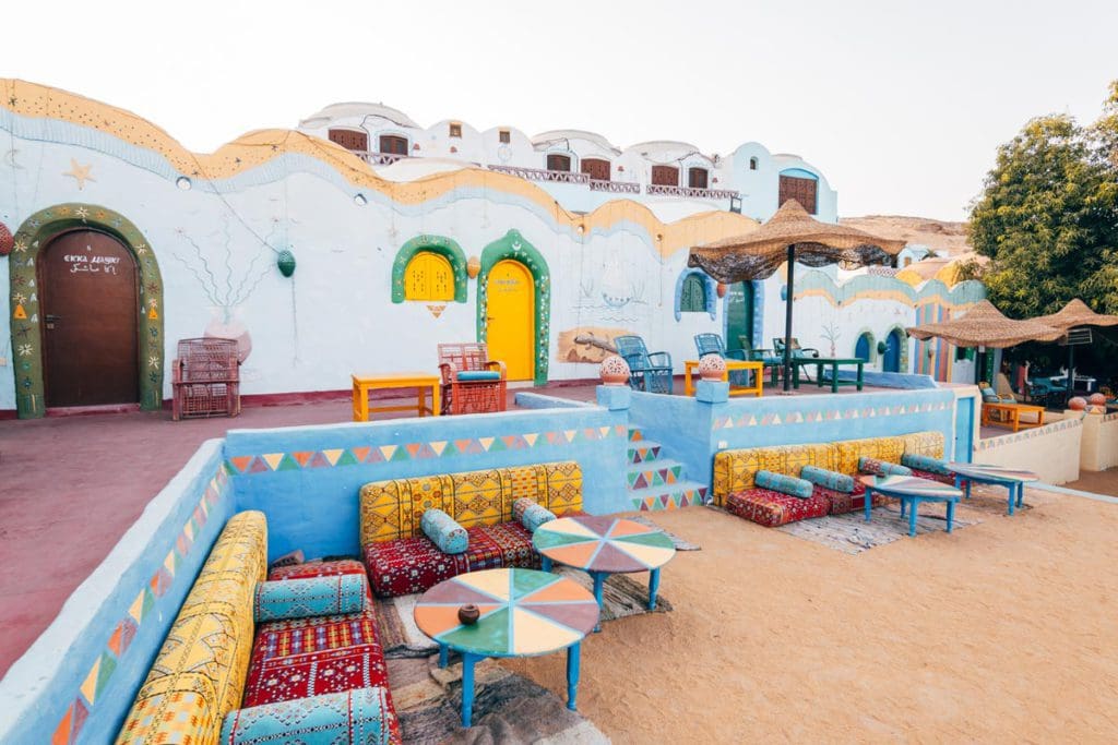 Colorful furniture outside colorful buildings in the Nubian Village.