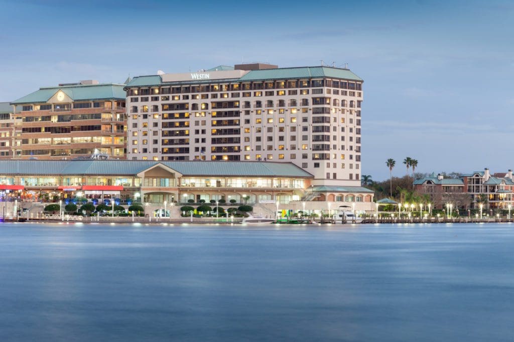 A view of The Westin Tampa Waterside across the bay.