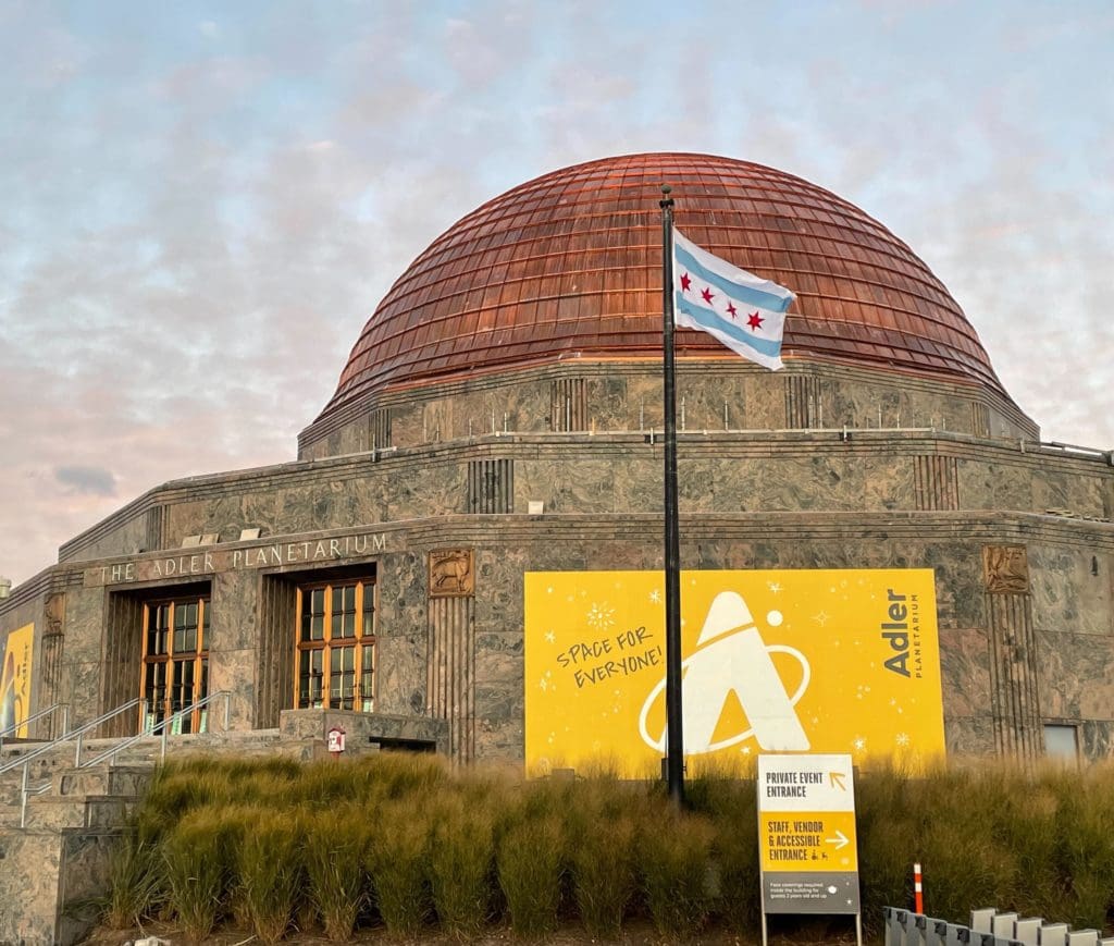 The exterior of Adler Planetarium in Chicago.