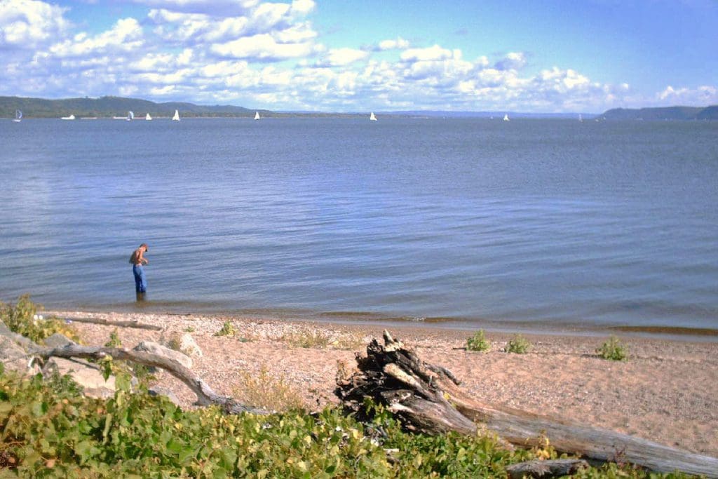 	Lake Pepin on the Mississippi River, looking out from the pier at Lake City, Minnesota.