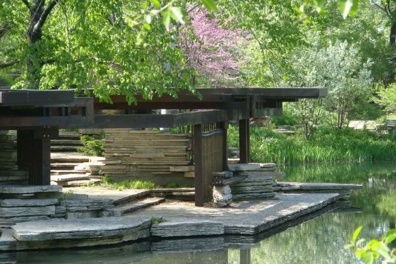 A lovely pond surrounded by greenery at Lincoln Park Conservatory.