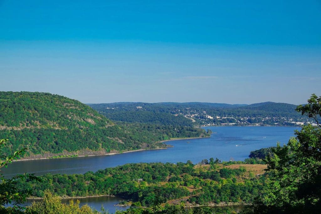 An aerial view of Bear Mountain State Park in New York, one of the best places to visit during Memorial Day Weekend near NYC for families.