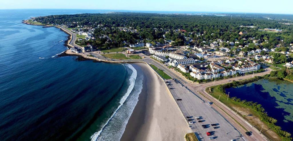 Aerial view of Narragansettri Beach, an East Coast beach.