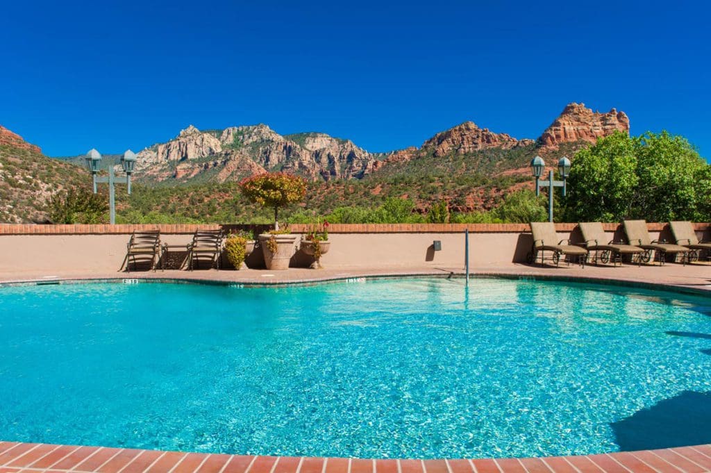 The outdoor pool at Best Western Plus Arroyo Roble Hotel & Creekside Villas, one of the best hotels in Sedona for families.