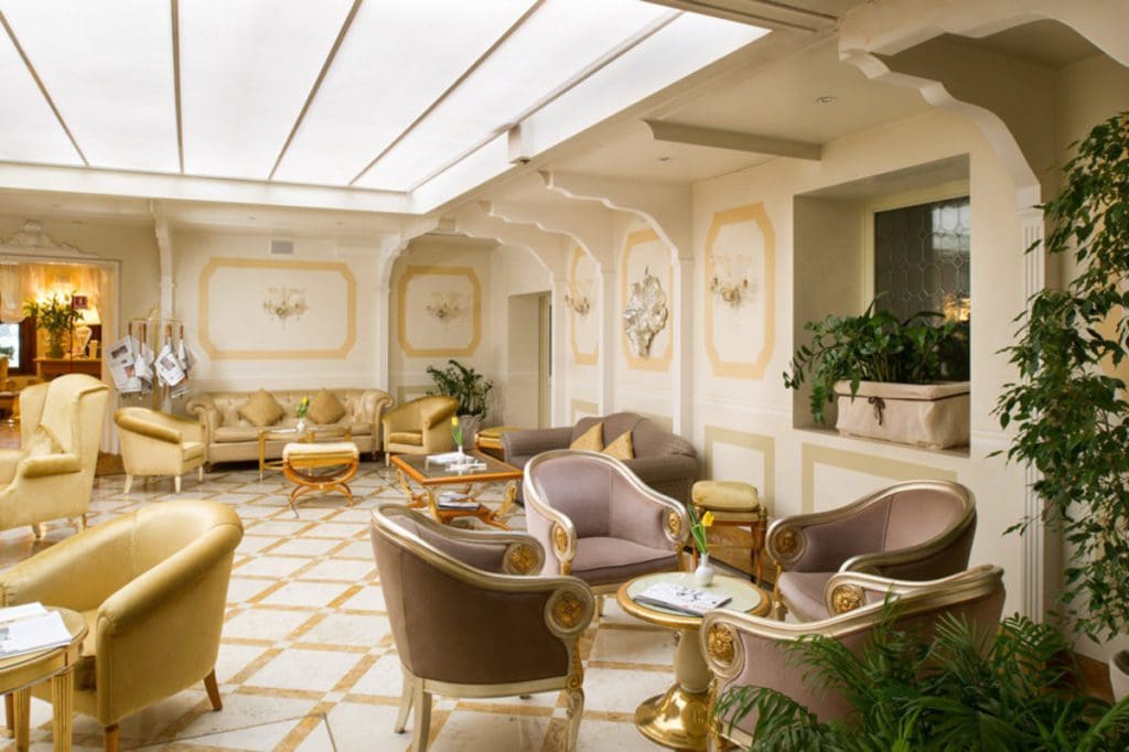 The luxurious lobby of Hotel Carlton on the Grand Canal.