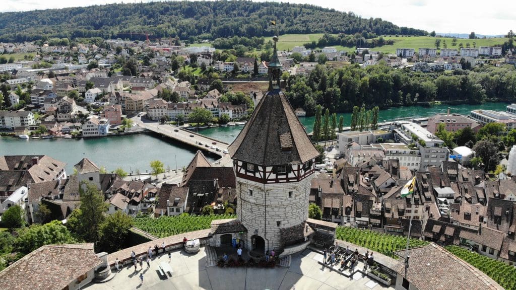 Munot Fortress in Switzerland, with a view of the city below.