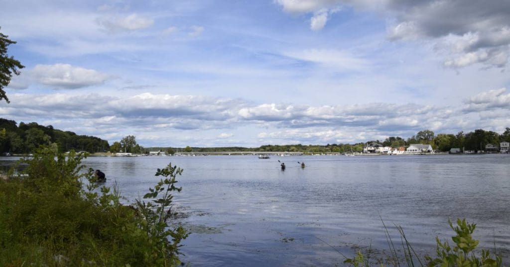 Saratoga Lake on a sunny day, one of the best lakes in New York State for families.