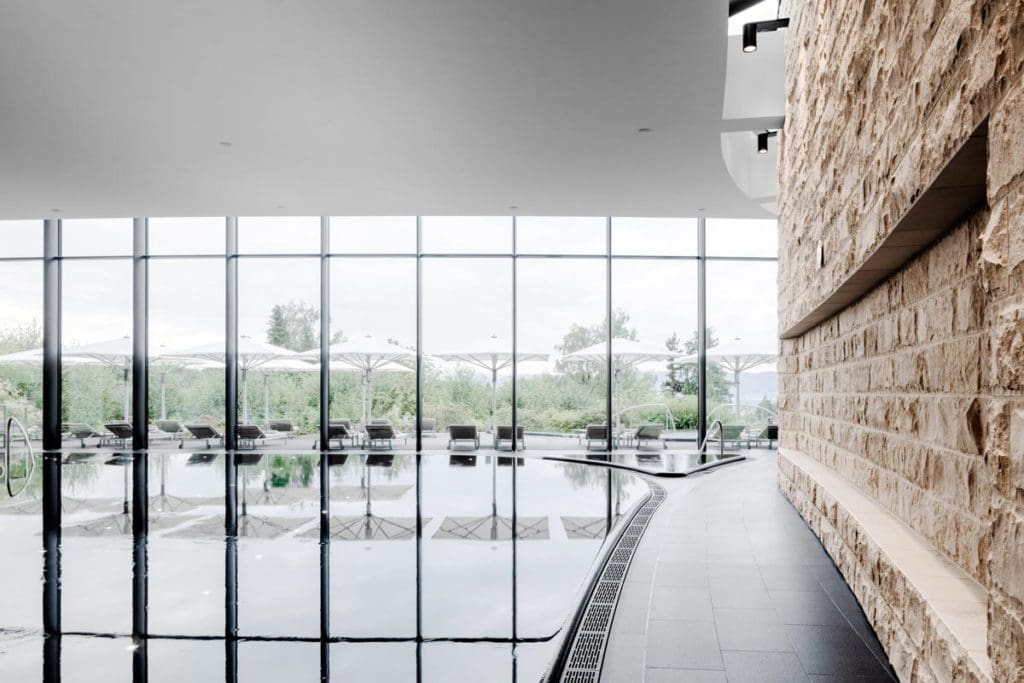 Inside the spa and pool area at Dolder Grand Hotel.