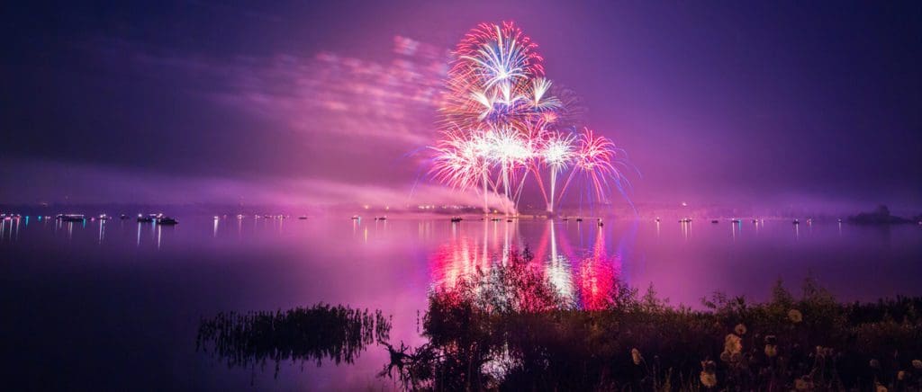 Fireworks over Longview Lake in Kansas City.