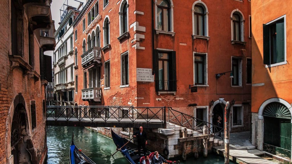 The canal right outside of Aqua Palace Hotel in Venice.