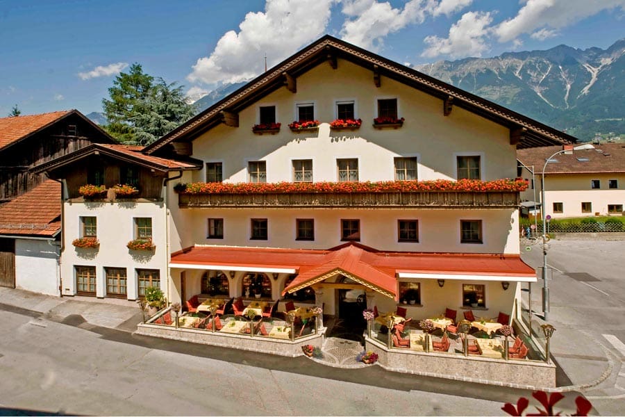 The exterior entrance to Hotel Bierwirt, one of the best hotels near Innsbruck for families.