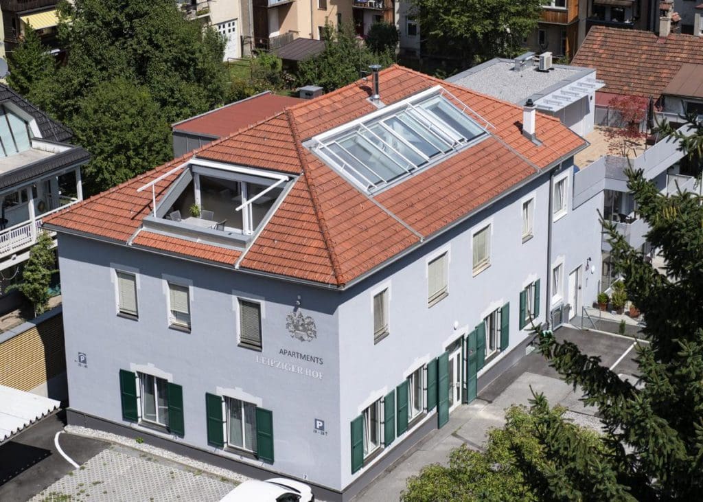 An aerial view of Leipziger Hof Innsbruck, one of the best hotels in Innsbruck for families.