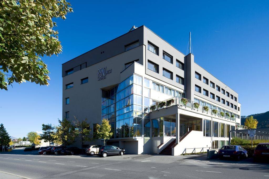 The exterior entrance to Penz Hotel West, one of the best hotels in Innsbruck for families.