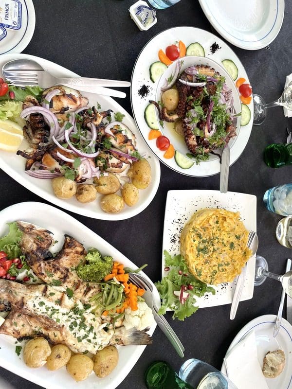 A tabled filled with food in Lisbon.