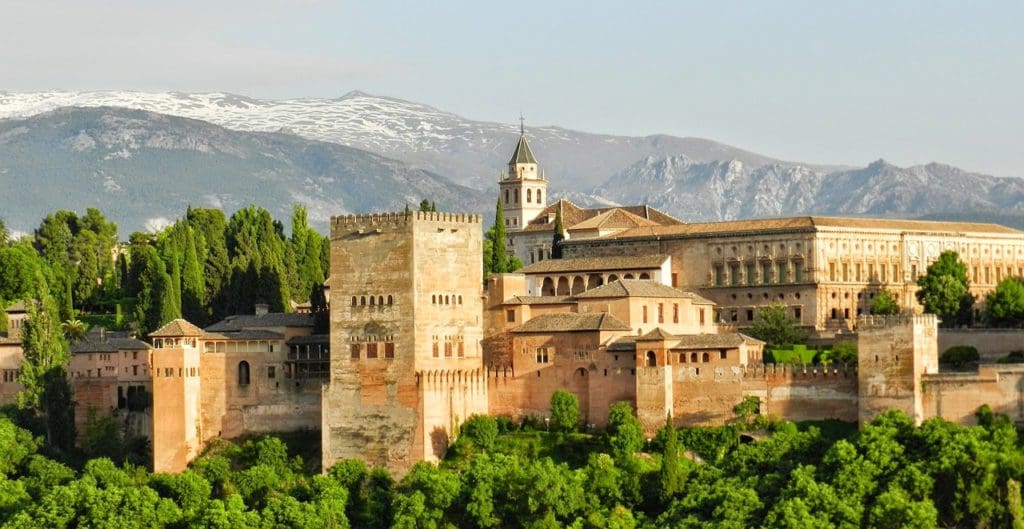 The Alhambra in the South of Spain at dusk.