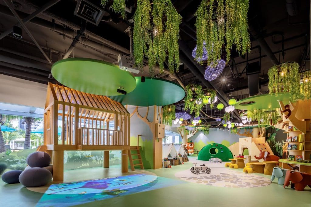 Inside the exciting kids' club area of Pan Pacific Singapore, one of the best hotels in Singapore with kids.