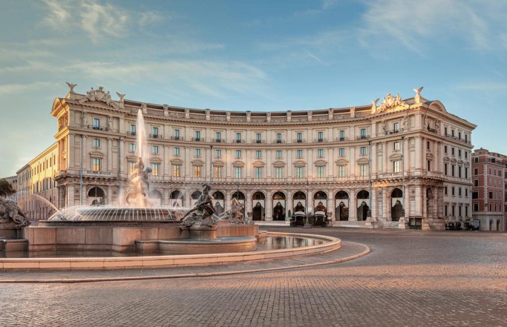 The exterior entrance to Anantara Palazzo Naiadi Rome Hotel, one of the best Rome hotels for families.