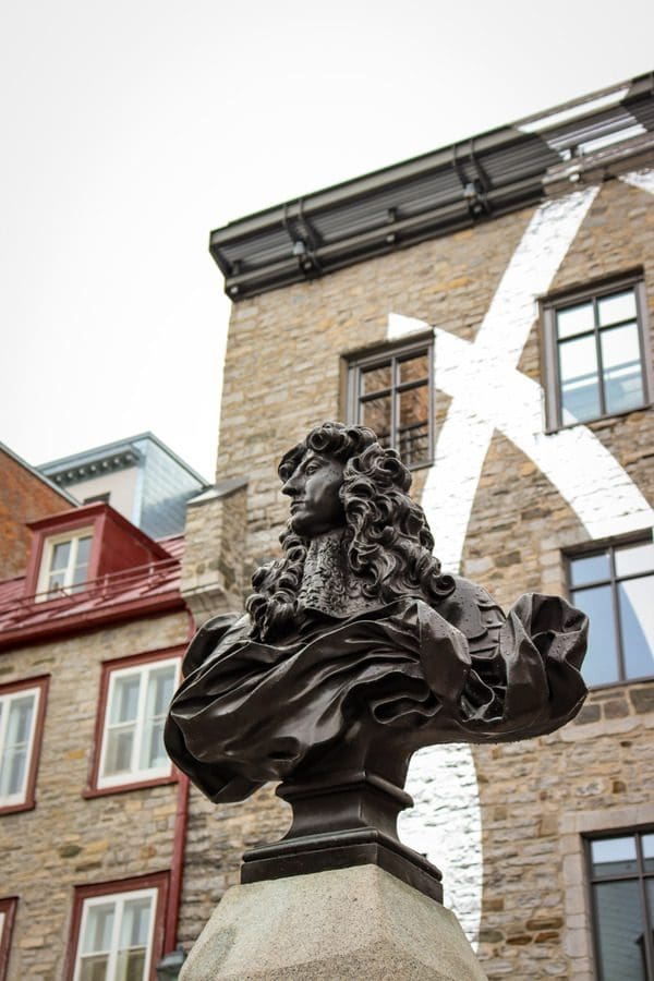 A view of a statue outside Maison Smith in Place Royale in Quebec City.