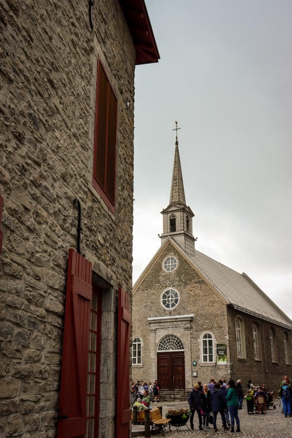 Notre-Dame-des-Victoires Catholic Church perched at the end of Place Royale in Quebec City.