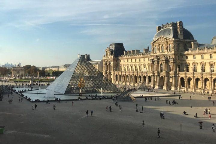 The outdoor grounds of the Louvre.