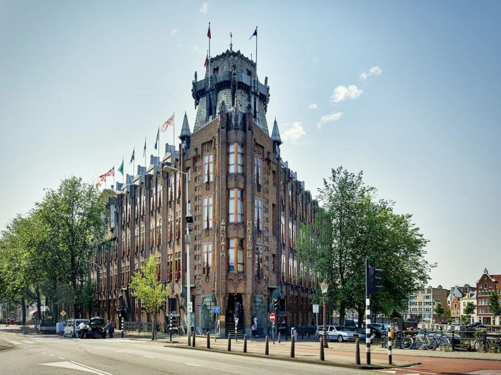 The exterior facade of Grand Hotel Amrâth Amsterdam.