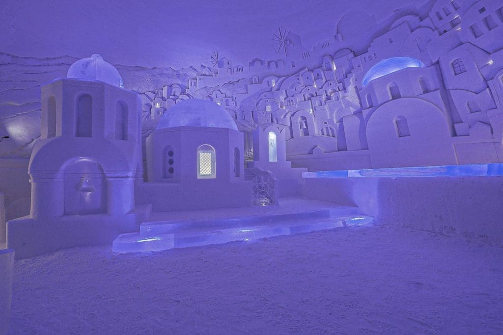 Inside the snowy castle at Lapland Hotels Snow Village.