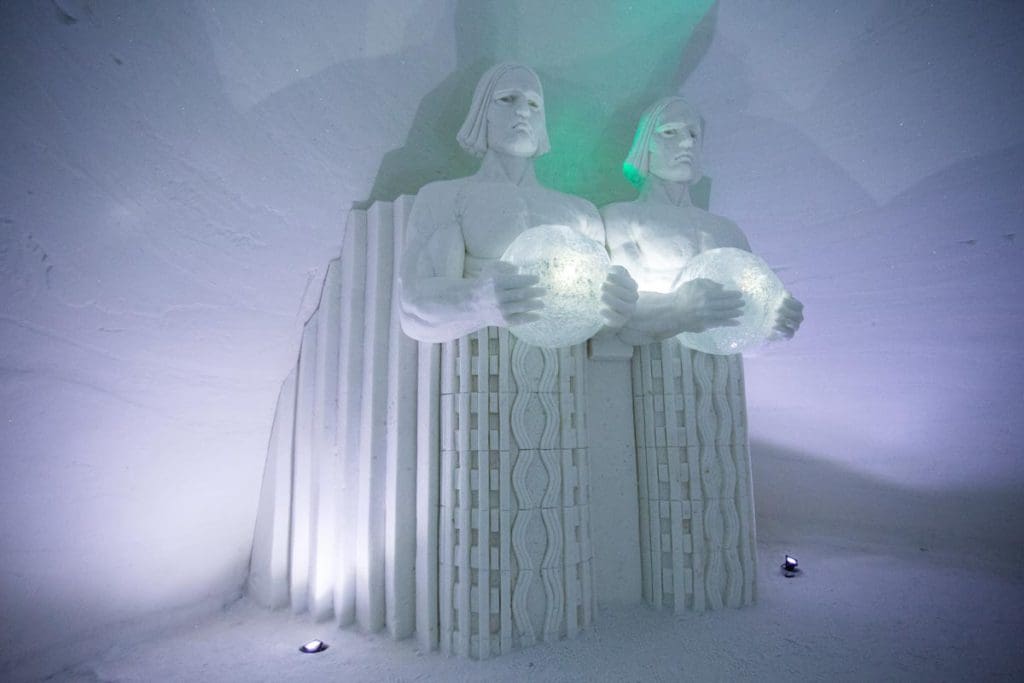A snow sculpture at Lapland Hotels Snow Village.