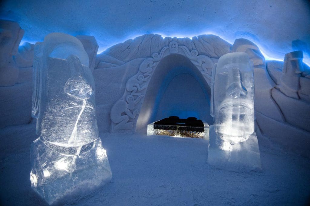 Inside one of the snow bedrooms at Lapland Hotels Snow Village.