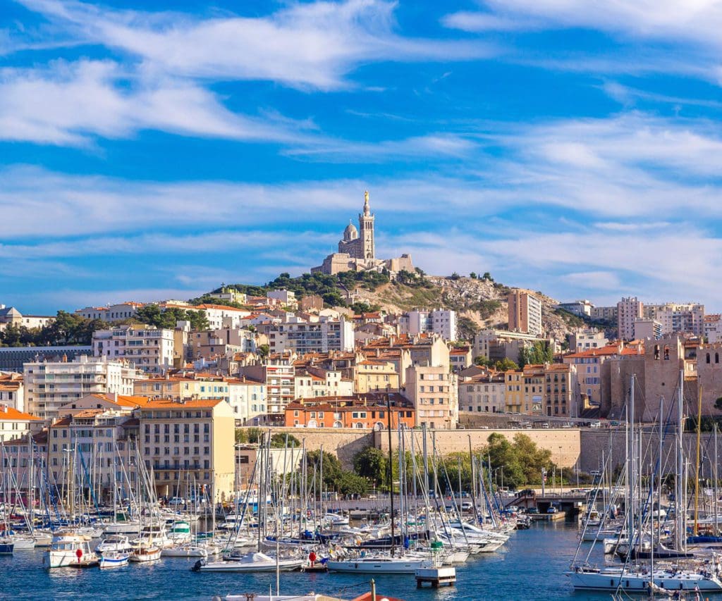 A view of Marseille and the port from the sea.