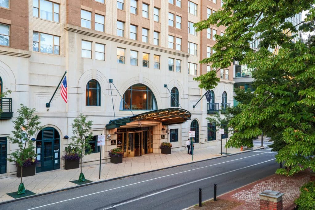 The exterior entrance to Renaissance Philadelphia Downtown Hotel.