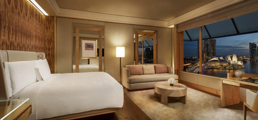 Inside a Deluxe Marina King Room at The Ritz-Carlton, Millenia Singapore.