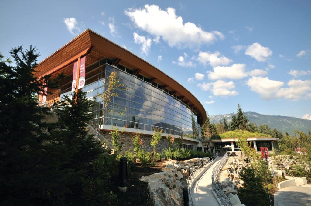 The exterior of Squamish Lil’wat Cultural Centre during the summer.