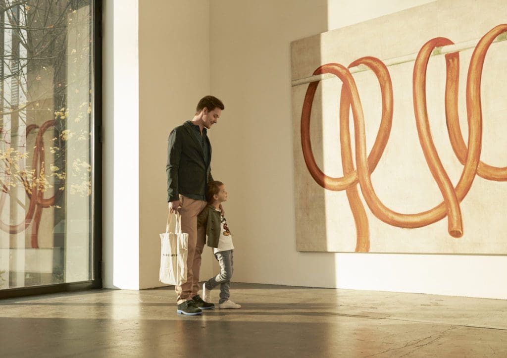 A dad and his young son enjoy art at Hauser & Wirth's gallery in the West District of Zurich.