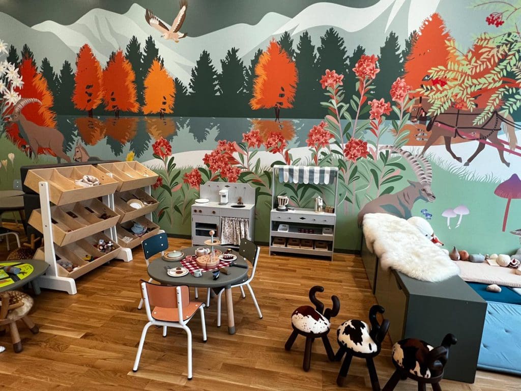 Inside the woodland-themed kids' club at Kulm Hotel St. Moritz.