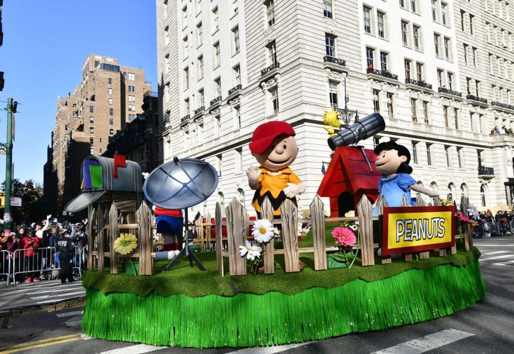 The Peanuts float, showcasing several of the characters, at the Macy’s Thanksgiving Day Parade.