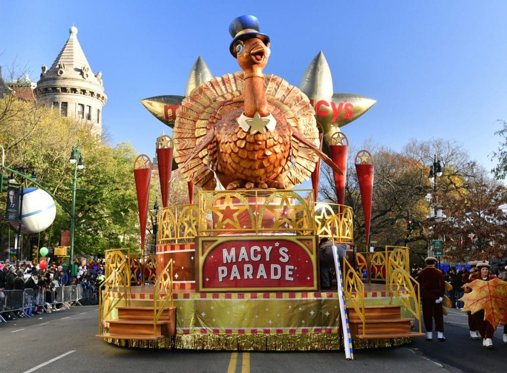 Tom the Turkey at the Macy’s Thanksgiving Day Parade in NYC, one of the best places to visit during Thanksgiving with your family in the Northeast.