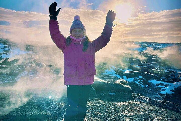 A young girl explores Iceland on the Fagradalsfjall Volcano Eruption - Custom Private Tour, No Group.
