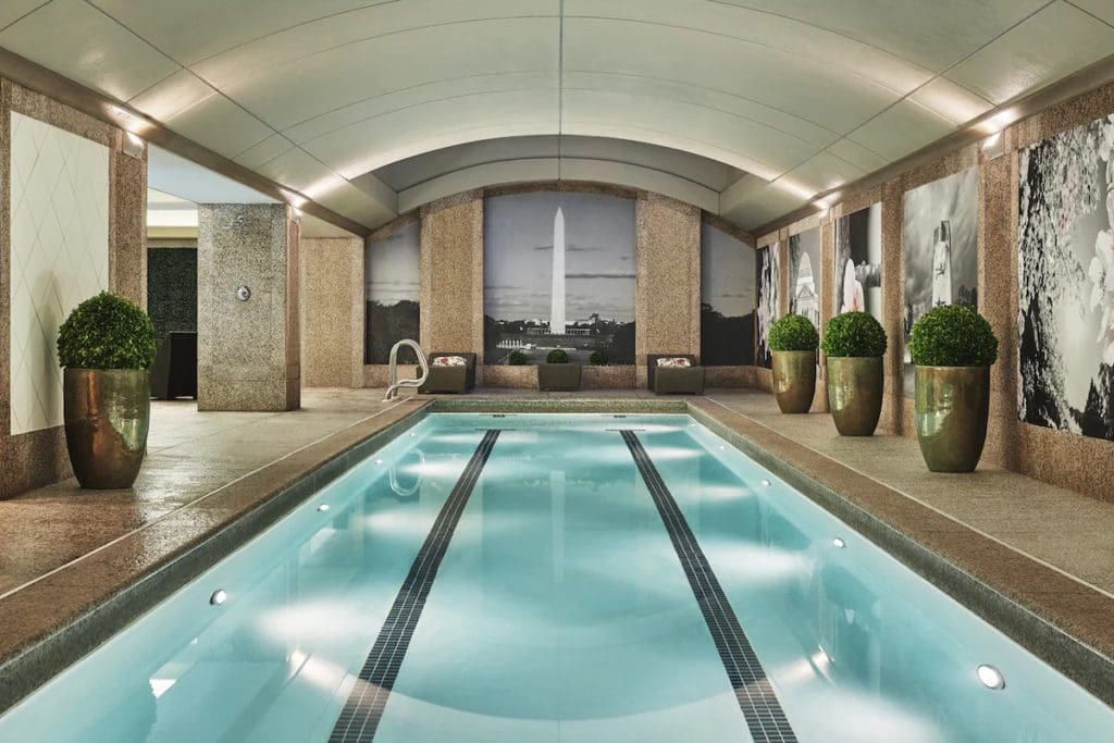 The indoor pool at Four Seasons Hotel Washington DC.