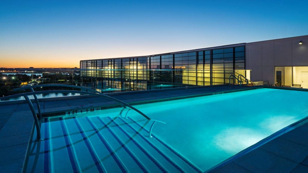 The outdoor, rooftop pool at Hyatt House Washington DC/The Wharf.