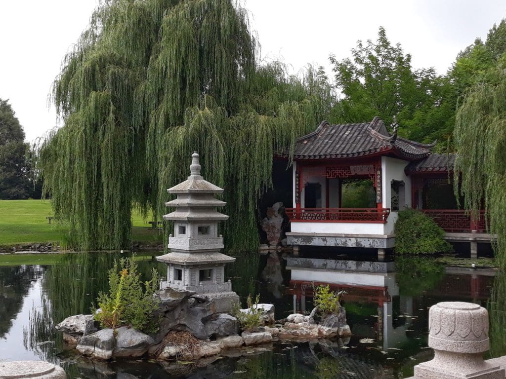 A Japanese-inspired garden in Garten der Welt Park in Berlin, a must on any Berlin itinerary with kids.