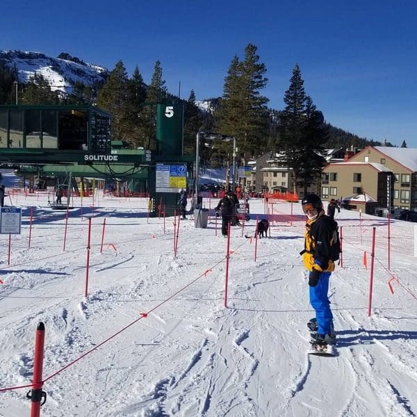 A man skis along a trail at Kirkwood in Lake Tahoe.