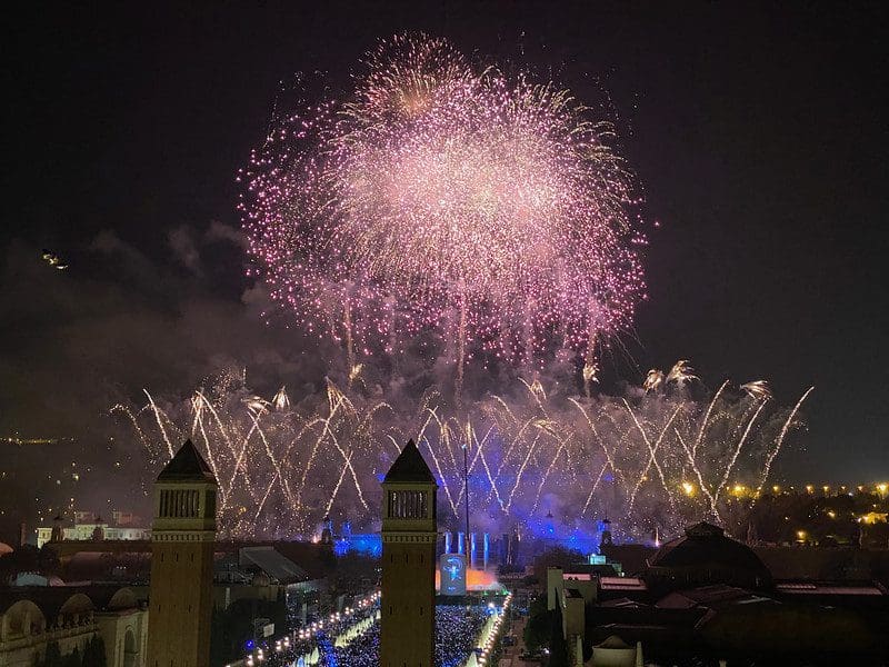 Fireworks over Barcelona in celebration of the new year.