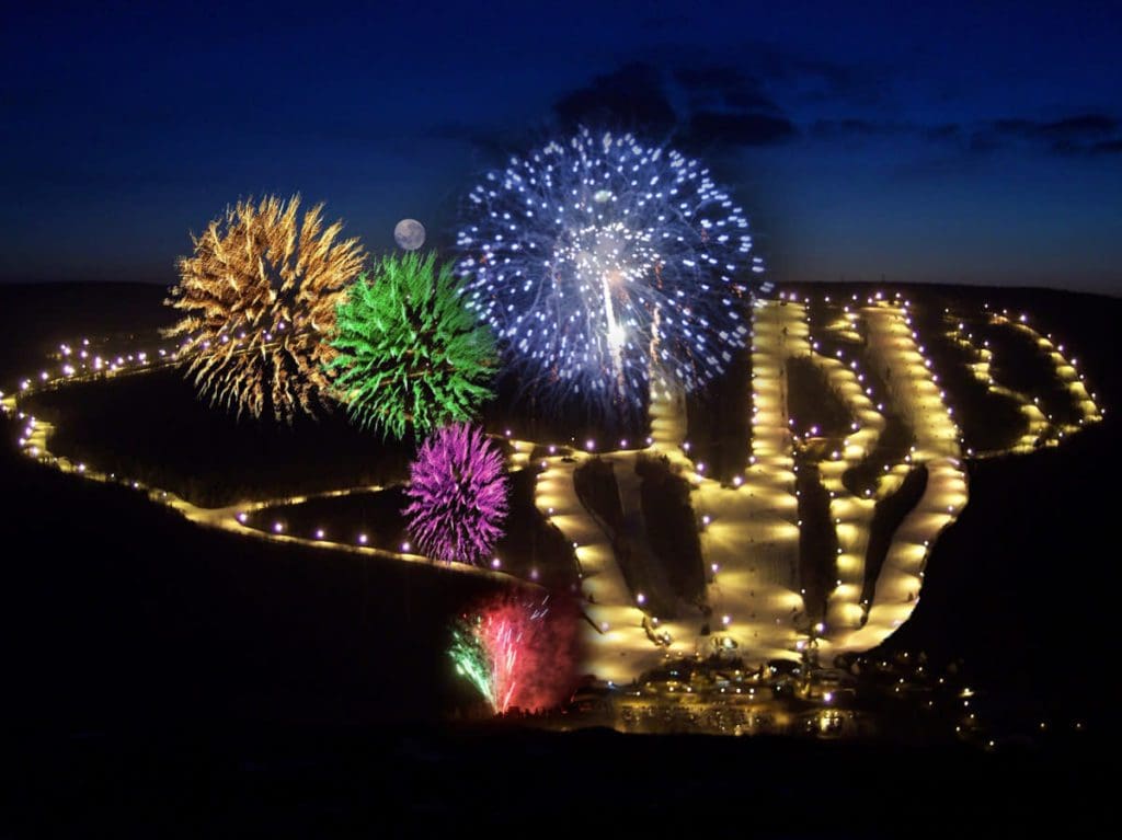 Fireworks ring in the New Year at Finger Lakes near Canandaigua, NY.