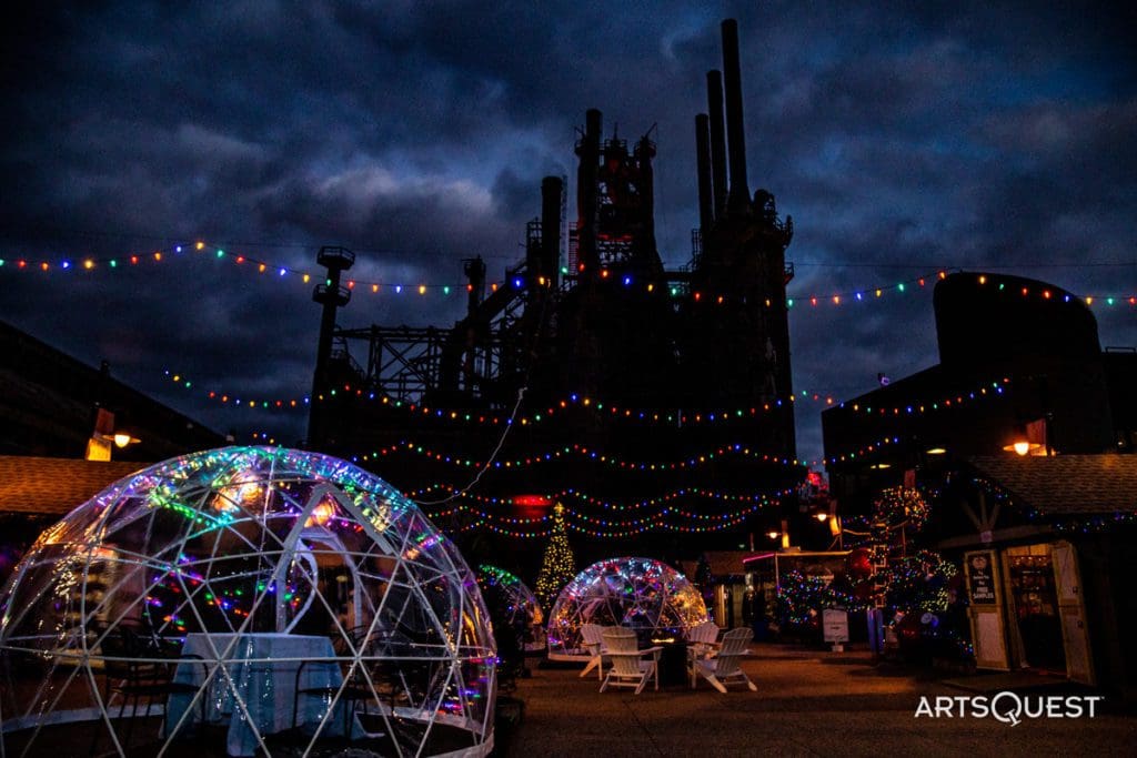 Outdoor dining igloos in Bethlehem for the winter season.