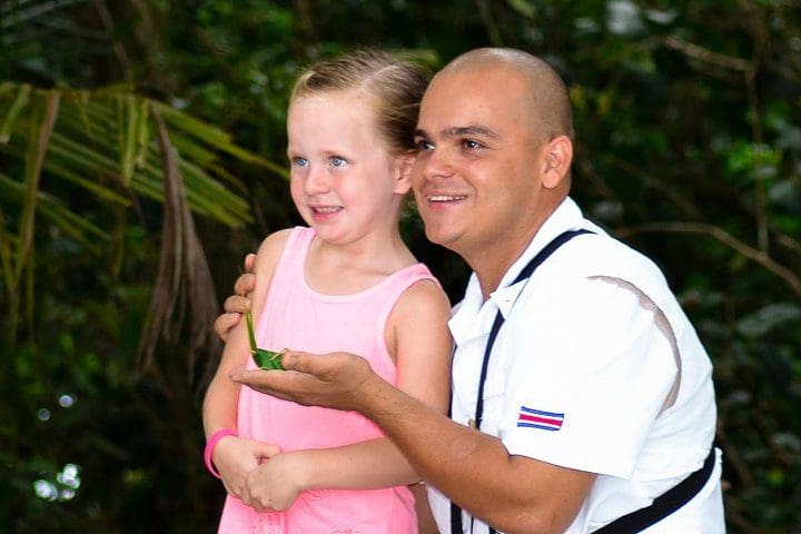 A father and his young daughter enjoy a day on the Manuel Antonio Park Nature Guided Tour.