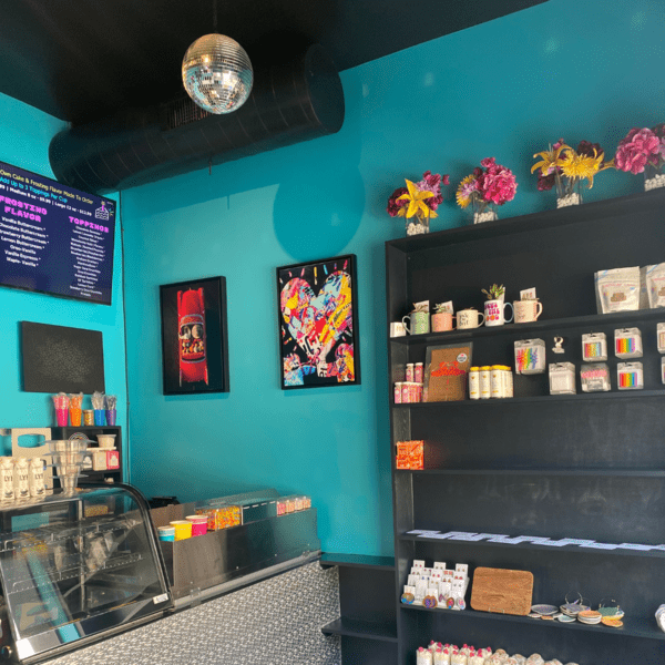 Inside The Cake Bar, colorfully decorated.